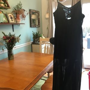 Silky sheer lace up back dress